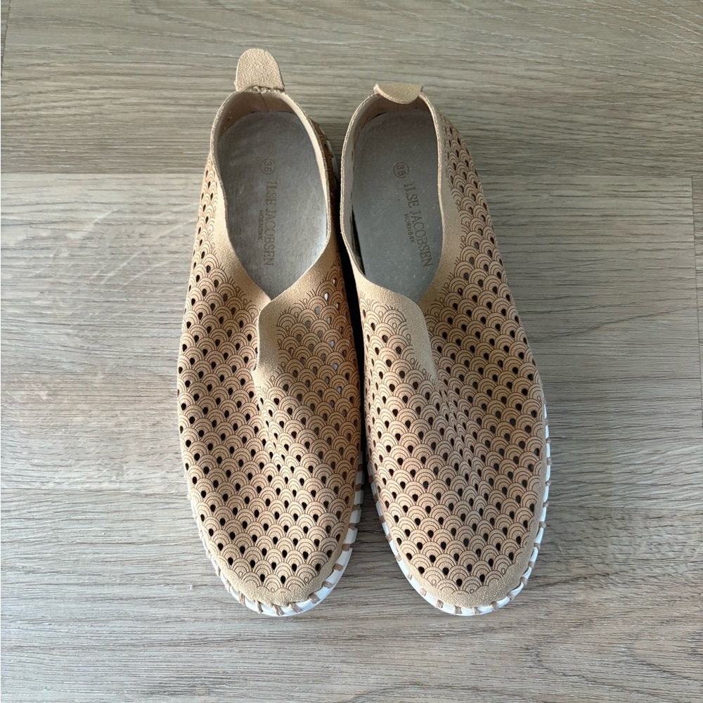 Ilse Jacobsen Perforated Slip-On Sneakers in Tan